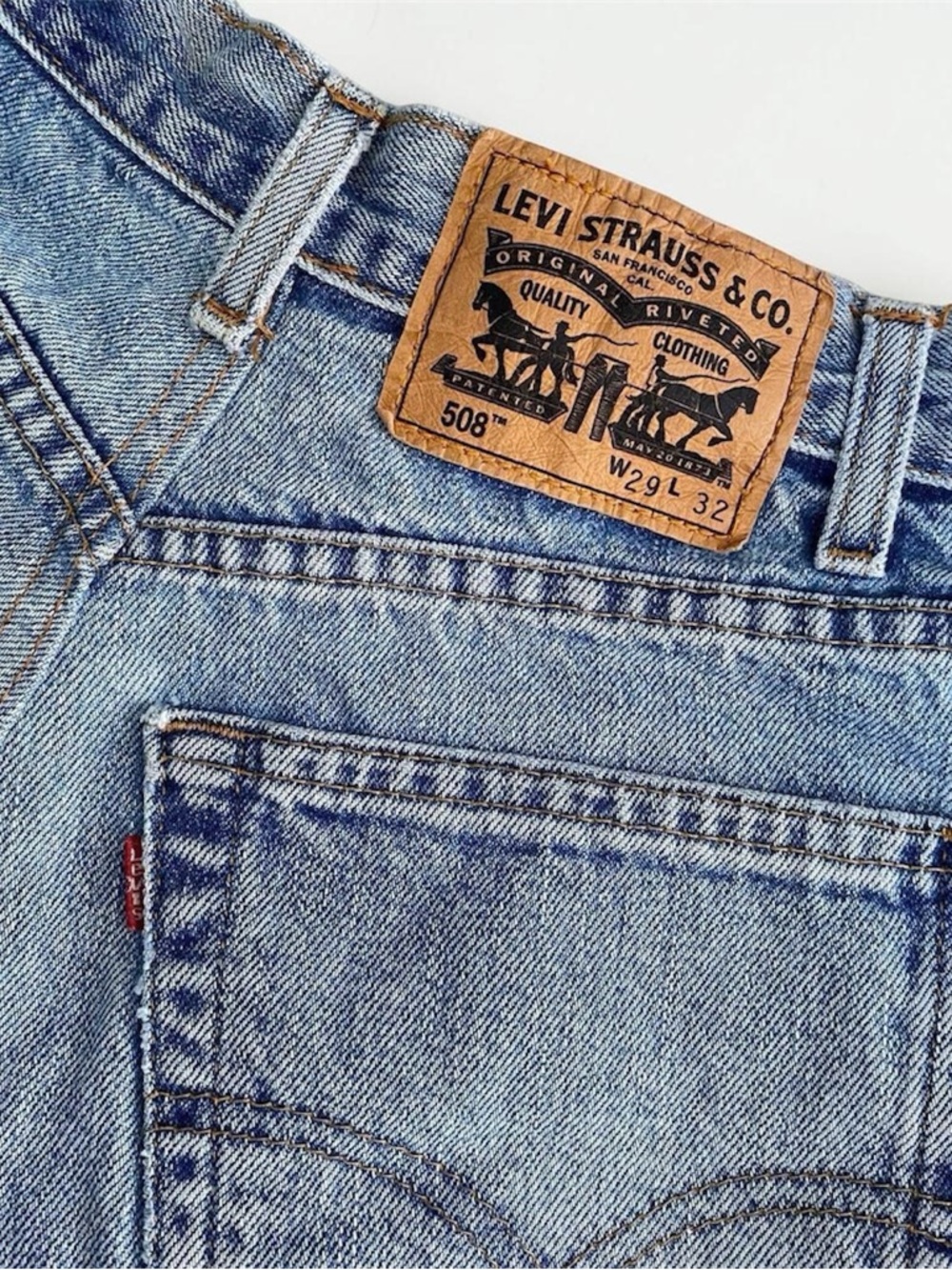 Vintage Levi's 508 Light Blue Distressed High-Rise Jean Shorts - Picture 3 of 5